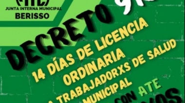 Berisso: ATE logró la licencia de 14 días en el sector salud