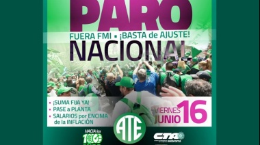 Paro nacional de ATE el 16 de junio